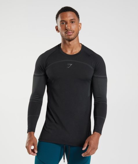 Men's Gymshark 315 Long Sleeve T-Shirts Black | CA 53DA8N